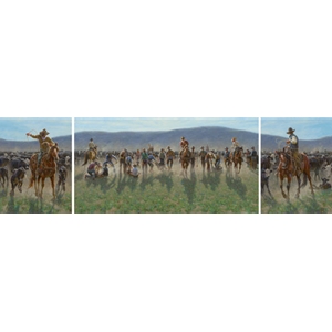 Sandhills Spring - cowboys roping and branding triptych by Jim Rey