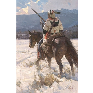 Camp Sentry - Piegan war chief in winter's cold by artist Z.S. Liang