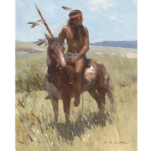 Young Scout - Indian on horseback by artist Z. S. Liang