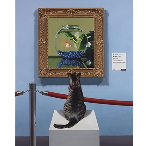 Curiosity - felinus piscatorial - cat in art gallery by artist Ben Steele