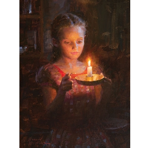 Glow  - frontier child with candle by pioneer artist Morgan Weistling