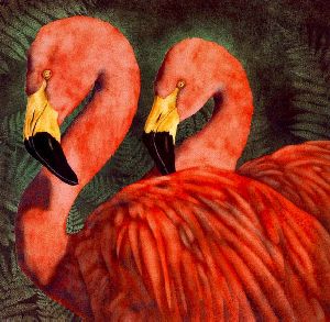 Our Ladies of the Front Lawn - Flamingo pair by artist Will Bullas