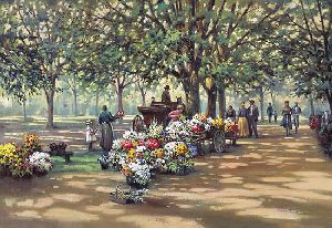 Summer Potpourri - flower vendor in park by Paul Landry