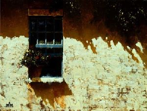Shadows - Window in stone house by classic style artist George Hallmark