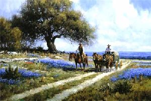 Sweet Smell of Spring - Wagon and Bluebonnets by western artist Martin Grelle